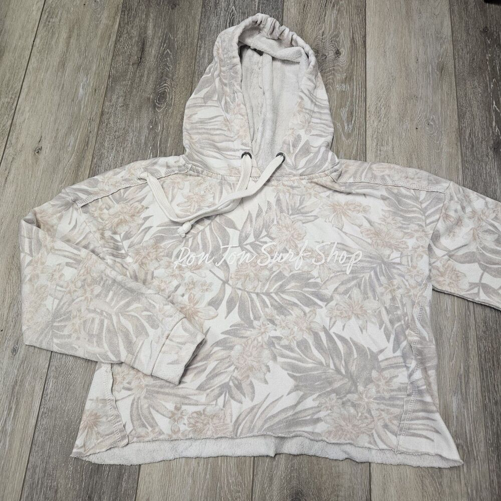 Ron Jon Surf Shop Cropped Sweatshirt Hoodie Long Sleeve CRean Beige Women's XS